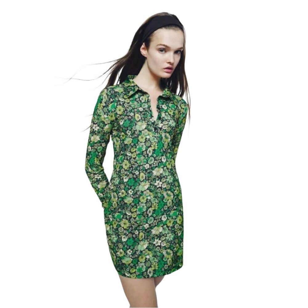 Zara Long Sleeve Short Sleeve Floral Green Size Medium